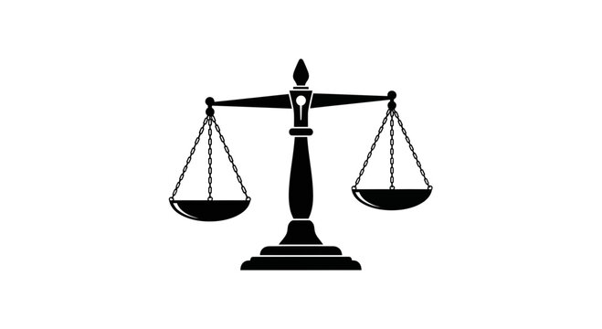 Scales of justice symbol stands as an emblem of legal fairness, equality, and balanced judgment, rendered in a classic, formal black silhouette suitable for professional and judicial contexts.