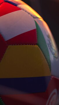 Rotating Soccer Ball with World Flags Starting on Mexico Flag Vertical