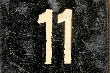 Chips with painted numbers, macro, top view.
