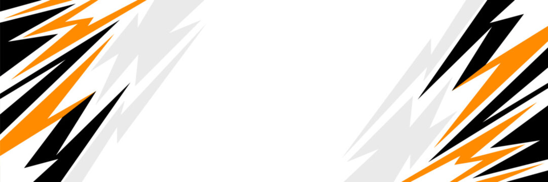 Abstract sharp geometric banner background in orange, black and white, modern diagonal zigzag shapes vector. Used for racing concepts, sports banners, decals or header templates