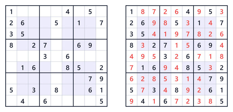 Sudoku puzzle 9x9 medium for adults printable with answers A4, challenging brain game with solution included