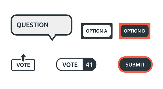 Decision Making Buttons: Vote, Submit, Options A/B, Question Bubble