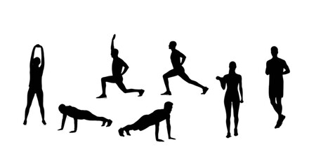 Obraz premium Black silhouettes of people doing various exercises