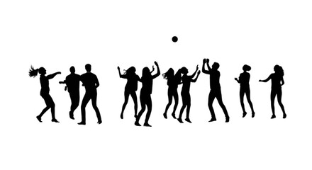Fototapeta premium Black silhouettes of people playing volleyball