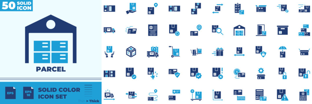 Parcel Solid Color Editable Icons set
