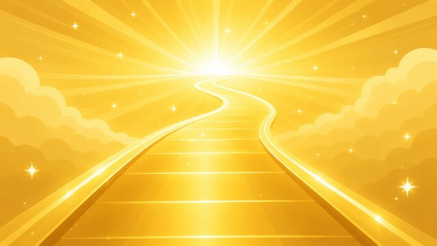 輝く光の道が空へと続く未来への希望や成功を象徴する幻想的なイラスト