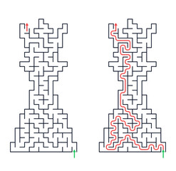 Obraz premium chess-king-shaped maze with solution, maze with solution