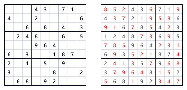 Sudoku game grid with solved and unsolved puzzles on paper  
