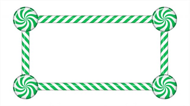 Rectangle candy cane frame animation with green and white striped lollipop pattern. Perfect for holiday decoration. Winter holidays theme. 4K animation