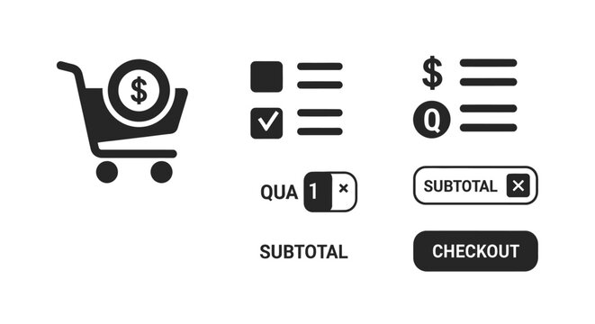 E-commerce Icons: Shopping Cart, Checklist, Order Summary, Subtotal, Checkout
