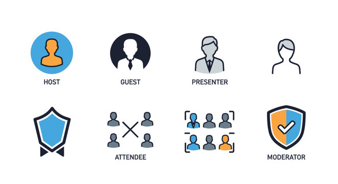 Event Roles Icons: Host, Guest, Presenter, Attendee, Moderator, Security
