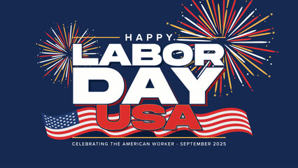 Obraz premium Happy labor day usa a festive illustration with fireworks and american flag