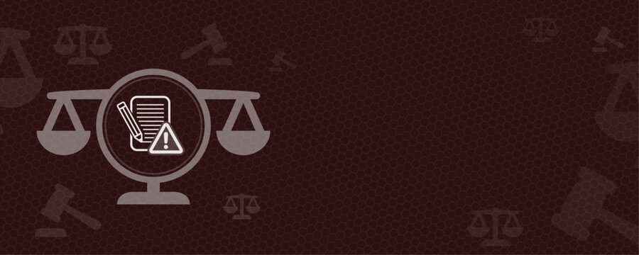 An abstract legal background featuring scales of justice and a document with a warning sign, providing ample copy space for text. Perfect for topics related to law and legislation.