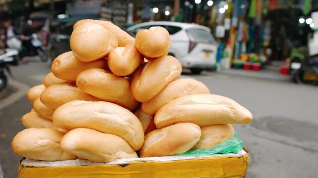 Vietnamese baguettes in a street market, Hanoi, Vietnam