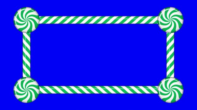 Rectangle candy cane frame animation with green and white striped lollipop pattern. Perfect for holiday decoration. Winter holidays theme. 4K animation
