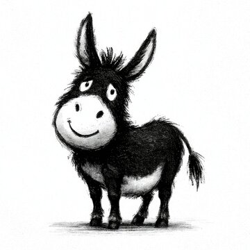 Cute donkey doodle illustrations in hand drawn sketch style