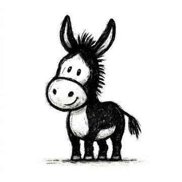 Cute donkey doodle illustrations in hand drawn sketch style