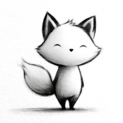 Fototapeta premium Cute black and white fox doodle illustration set in hand drawn cartoon style