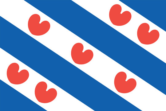 Flag of Friesland. White and blue flag with red hearts. Symbol of the province of the Netherlands.
