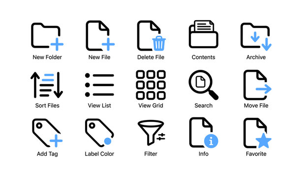 File icons showing folder and file actions on white canvas