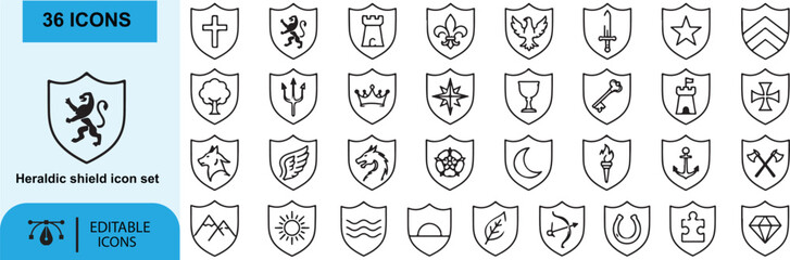 Heraldic shield icons Each icon will be different, create a vector outline icons using white background and black color  © ShahosChandro