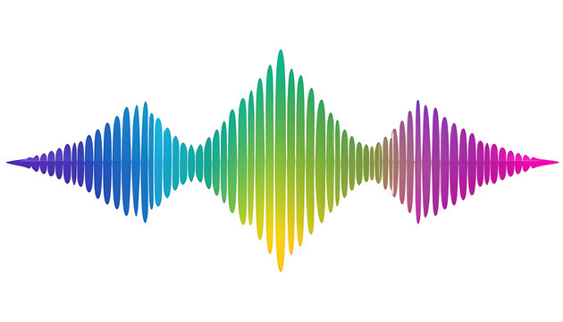 Abstract colorful sound wave visualization on white background, audio spectrum equalizer graph, pulse rhythm
