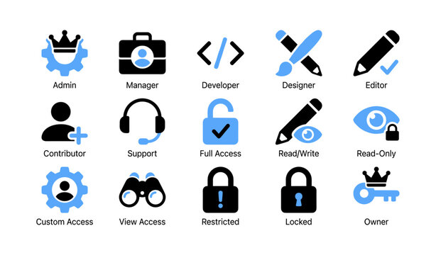 User role and access icons displayed in grid on white background