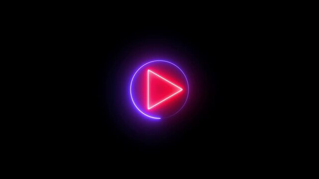 Neon play button pulsing with light effect in a horizontal video sequence sign pulsating glowing animation