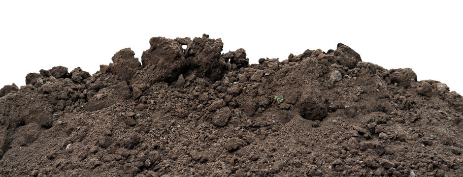 Heap of black dirt and ground clods isolated on white