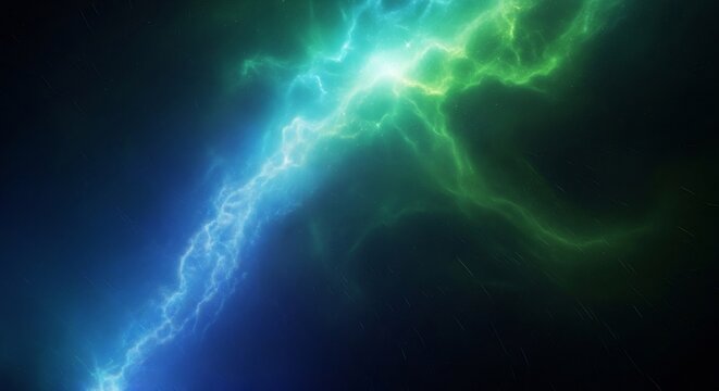 青緑の光が宇宙空間で揺らめく幻想的な輝き