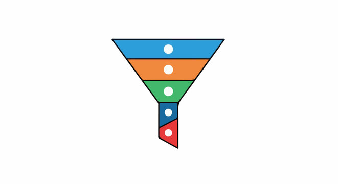 Multi-colored funnel with white dots, geometric, abstract, illustration