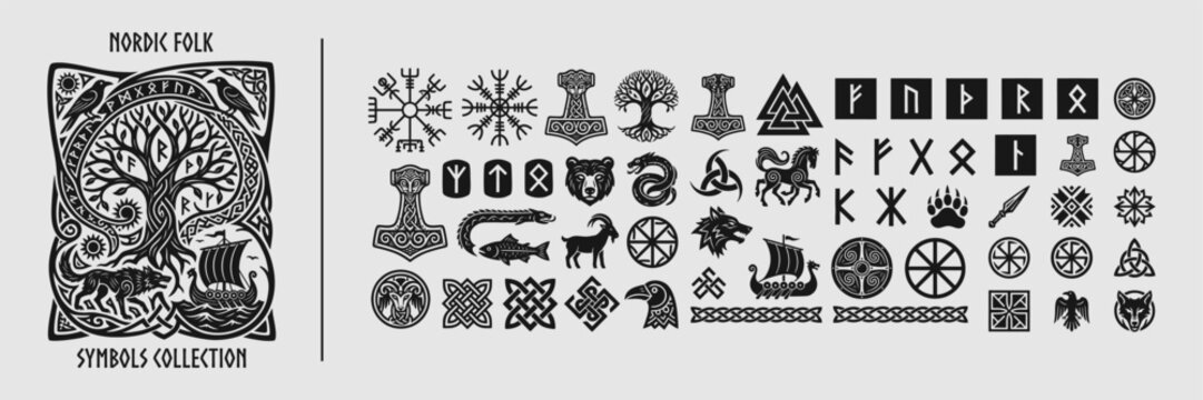 Nordic Folk Mythology and Viking Heritage Symbols Set