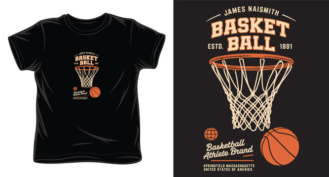 James Naismith basketball historical sports emblem design for clothing apparel.
