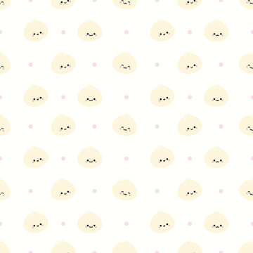 Cute dimsum seamless pattern on yellow background