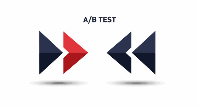 Two sets of arrows, one red and one dark blue, facing each other with text above