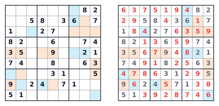 Sudoku puzzle 9x9 medium level for adults printable with answers A4