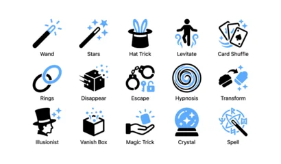 Magic and illusion icons showing tricks, props and special effects © Cali6ro
