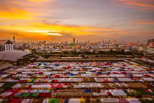 Scenery of Train Night Market Ratchada located in Bangkok city, Thailand