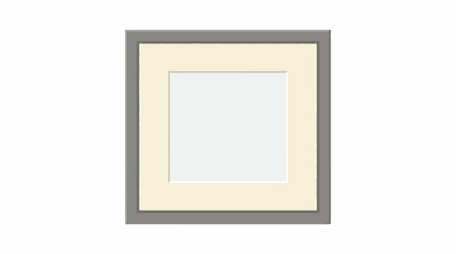 A digital illustration of a picture frame with a gray border, cream-colored mat, and empty white space