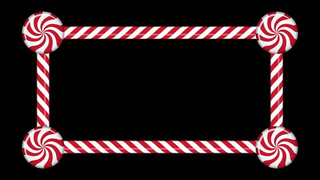 Rectangle candy cane frame animation with red and white striped lollipop pattern. Perfect for holiday decoration. Winter holidays theme. 4K animation. Transparent background with alpha channel