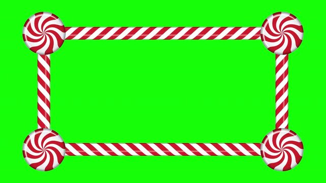 Rectangle candy cane frame animation with red and white striped lollipop pattern. Perfect for holiday decoration. Winter holidays theme. 4K animation
