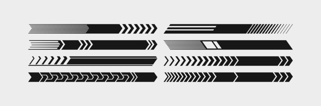Race car graphics with dynamic speed stripes and racing flag elements. Bold vector banner design with arrows, motorsport patterns and finish line icons on abstract background for automotive decals.