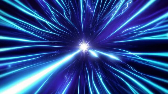 Stunning abstract blue light explosion with radial energy beams and vibrant cosmic glow effects 4k video