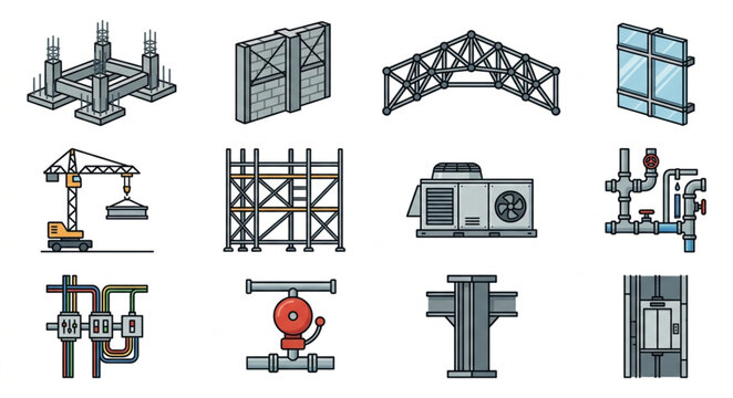 Industrial Construction Machinery Set.