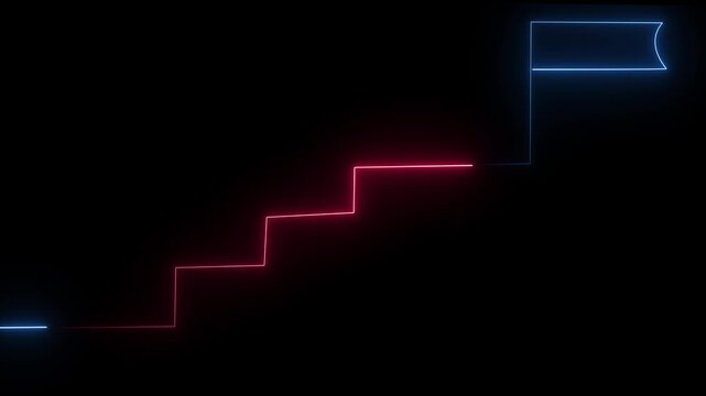 stairs icon sign icon animation on Glowing neon business graph chart concept . Business improve concept, market signs in neon lights Glowing neon line .