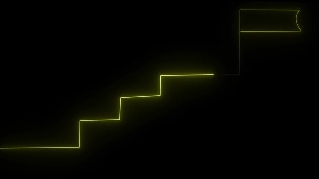 stairs icon sign icon animation on Glowing neon business graph chart concept . Business improve concept, market signs in neon lights Glowing neon line .