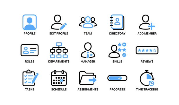 Profile and team icons showing roles tasks on white background