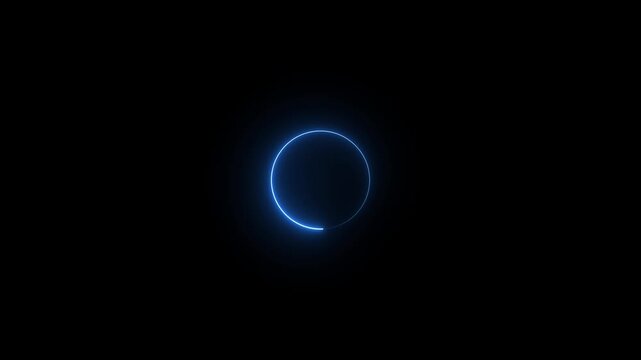 Abstract Neon circle isolated on black background. Charging and loading icon animation. Futuristic neon light effect.