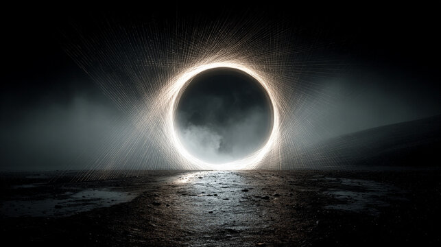 Solar Eclipse in Dark Landscape with Foggy Atmosphere