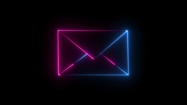 neon color mail envelope icon animated on black background. glowing neon Mail envelope, incoming mail ,animation.transparent background 4k visuals.
